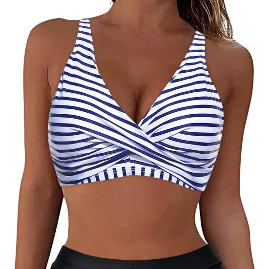 Women Bikini Bra V-Neck Sleeveless Leopard Print Tops Backless Knotted Design Push Up Tops Bathing Suit