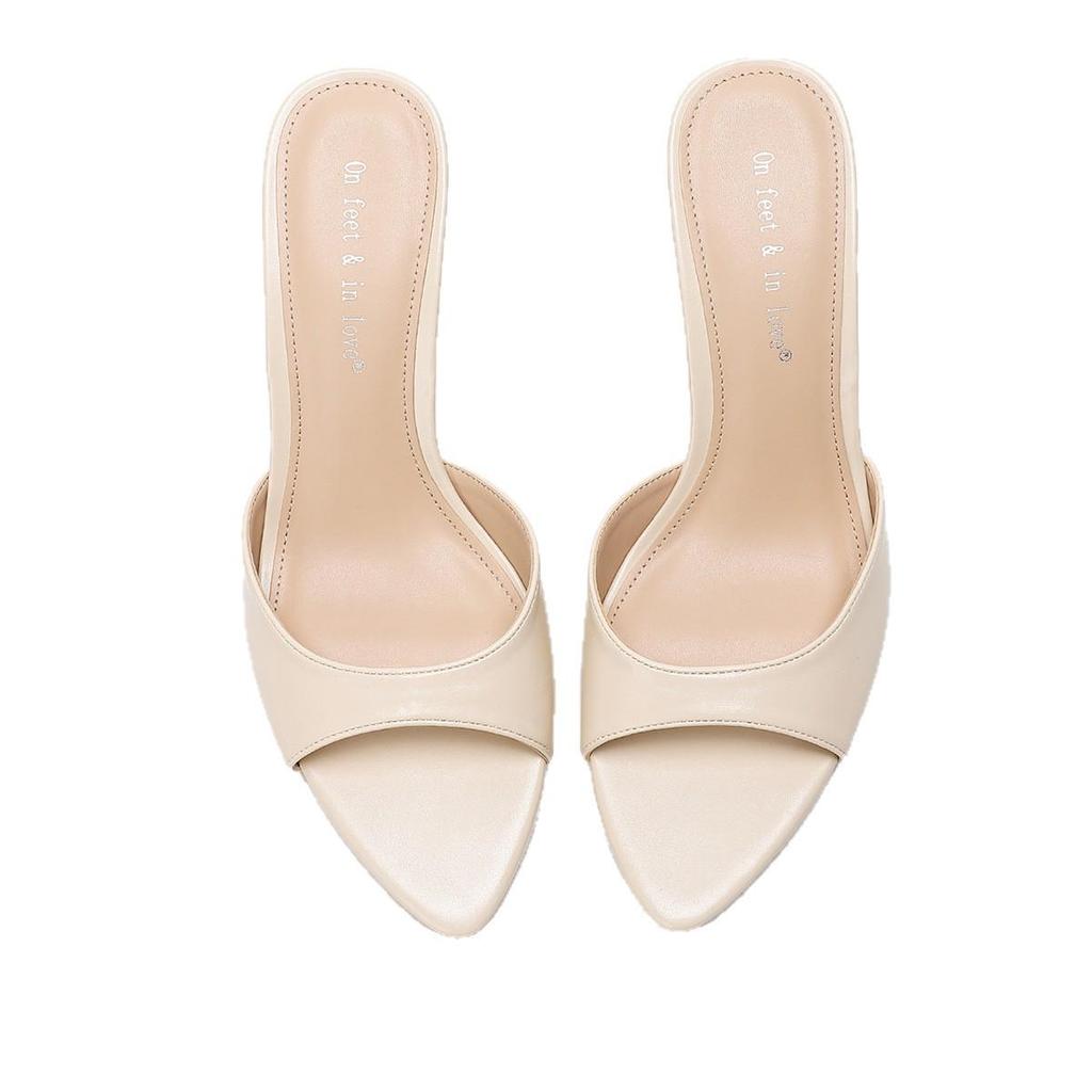 Mules da Donna Stile Europeo e Americano con Tacco Alto a Spillo, Punta Aperta e Una Fascia