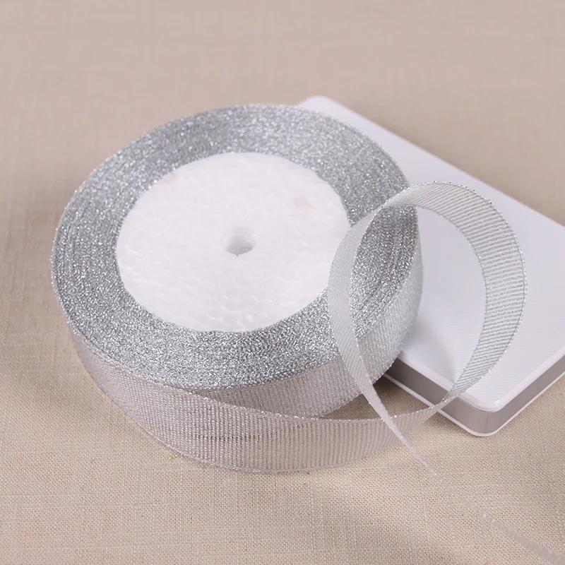 6mm 10mm 15mm 20mm 25mm 40mm 50mm 25 Jardów Złote Srebrne Brokatowe Wstążki Owijanie Prezentów Ślubnych Boże Narodzenie Halloween Impreza DIY Rękodzieło