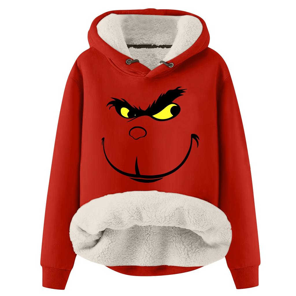 Sweat-shirt à capuche rembourré épais et chaud à imprimé de Noël pour femme