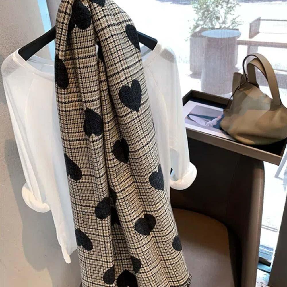 Soft Heart Knitted Scarf Warmer Long Thickened Shawl Large Double-sided Scarf  Girls