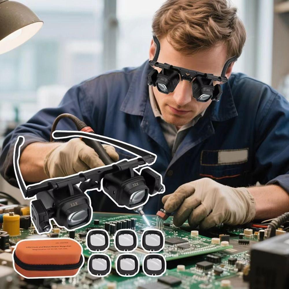 With LED Lights Watch Repair Magnifier Head Eye Glasses Loupe Lens  For Watch Repair and Jewelry