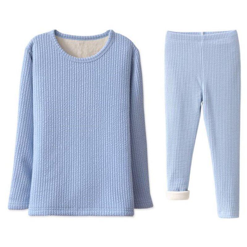 Children's Underwear Suit Medium and Large Baby Boys' Girl Pajamas Fall and Winter Warm Long Johns Top & Bottom Fleece Lined Padded Warm Keeping