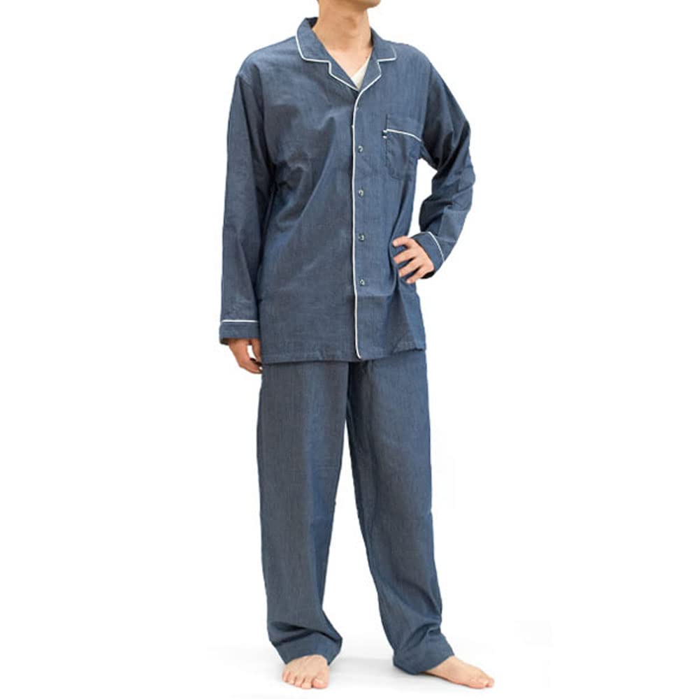

Okayama Denim Pajamas for Men Denim Long Sleeves and Size Navy Open Made in Solid Top and Bottom Perfect for Size M [Kodawari Anminkan] [Stylish