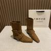 British Style Short Boots Women's Autumn and Winter 2025 New Fashionable Foreign Style Belt Buckle Retro Versatile Small Square Head Bare Boots