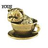 Unique Gifts for Cat Lovers Miniature Teacup Statue, Cute Brass Dog Figurine, Artistic Home Office Desk Decor Collectable Animal DIY Craft,