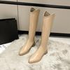 Black Pointed Toe Ladies Knee High Shaft Shoes Waterproof Women's Long Boots