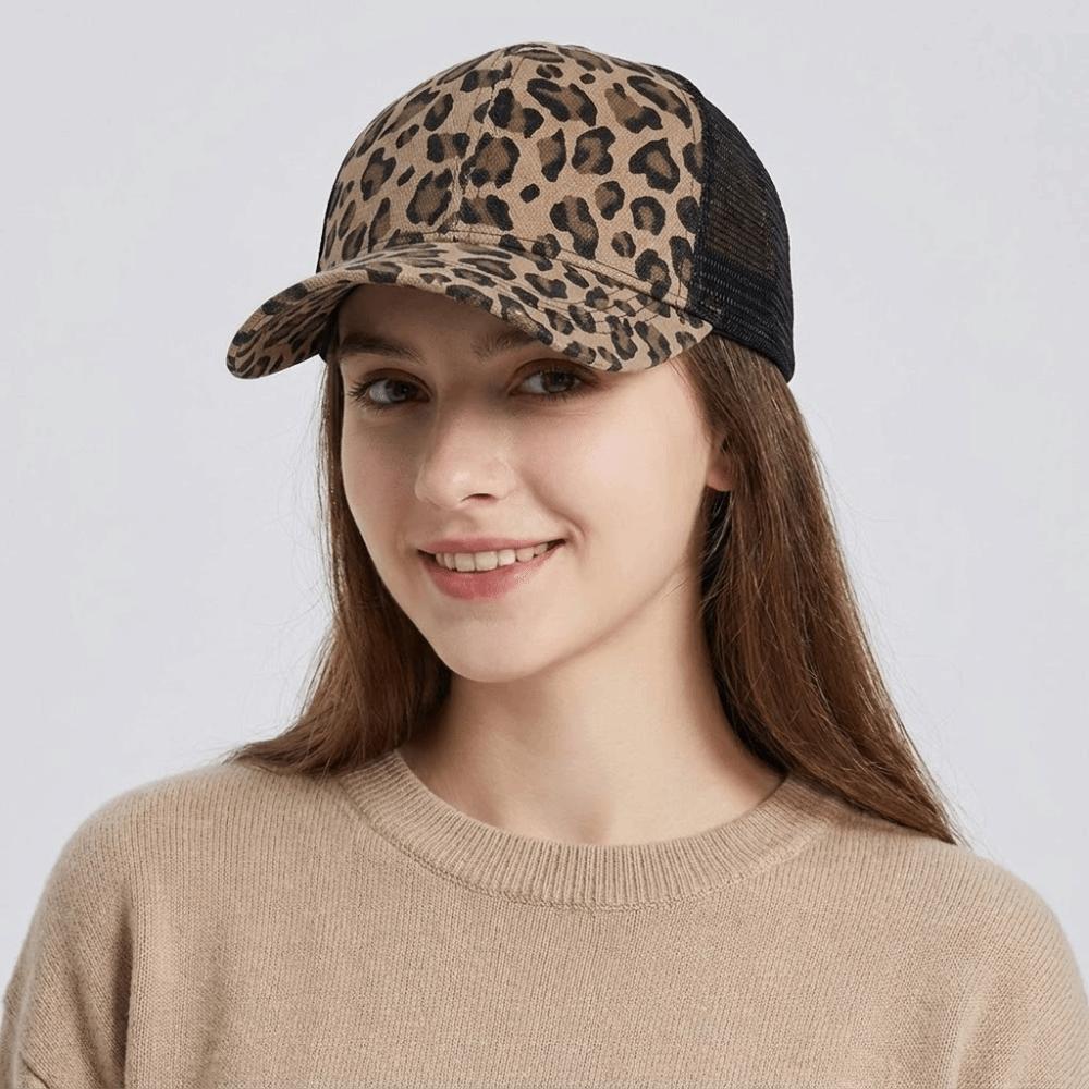Breathable Visor Hat Soft Mesh Peaked Hat Hip Hop Leopard Print Baseball Cap Summer