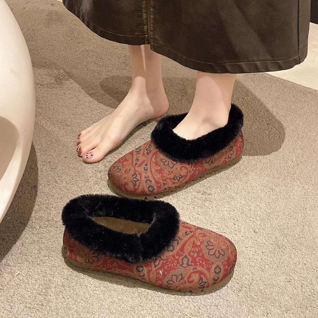 Fashion Winter New Low-top Shoes Plus Cashmere Warm Comfortable Home Cotton Shoes Muffin Thick Soles To Wear Fashion Boots