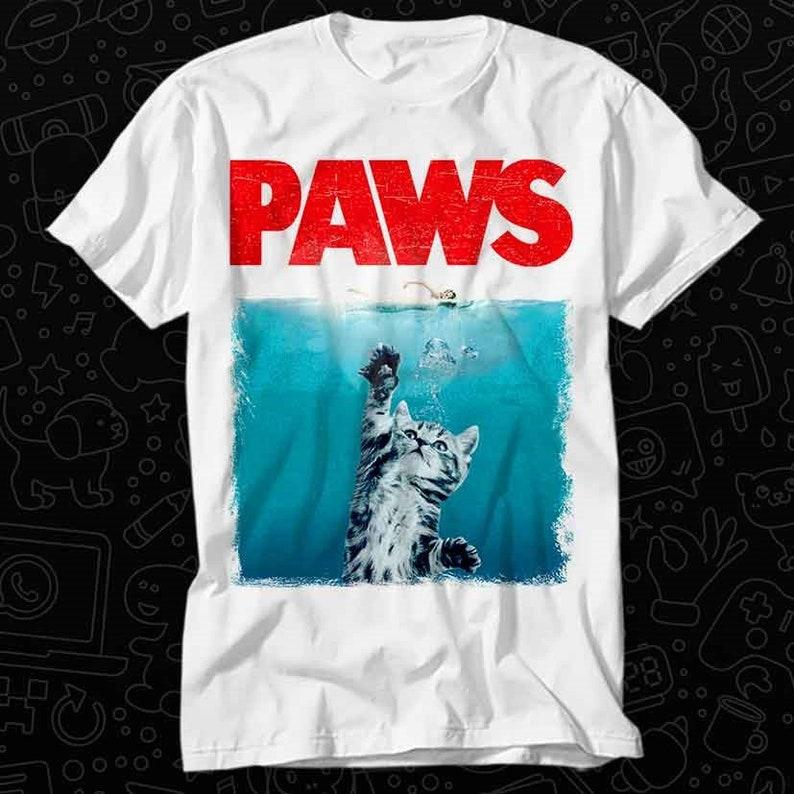 Paws Kitten Jaws Cute Cat Funny T Shirt Gift for Womens Mens Unisex Tops Summer Soft Cotton TAdult Tee Vintage Music Best Movie