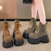 Leopard Platform Women Ankle Boots Super High Heels Designer Winter Suede Snow Shoes 2025 Trend Woman Autumn Lace Up Botas Mujer