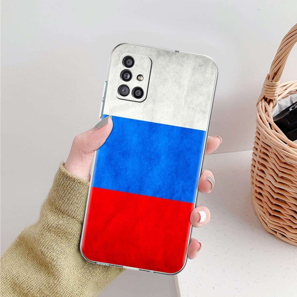 Phone Case For Samsung A15 A13 A35 A55 A51 A71 A41 A31 A21S A03S A05 A17 A23 A25 A33 A53 A73 5G A07 4G Clear Cover Russian Flag