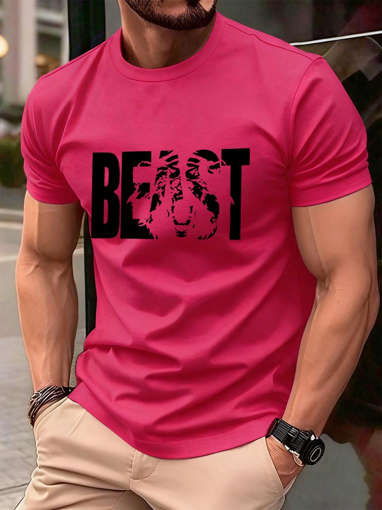 Beast Letter Print Cotton TShirts MenS Summer Comfortable Soft T Shirt Oversized ONeck Short Sleeve Tops Basic Mens Clothes