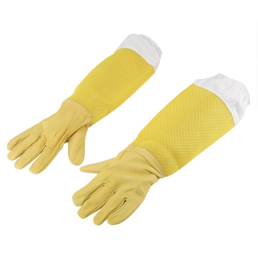 

1 Pair Yellow Long Mesh Sleeve Gloves Leather Palm Beekeepers Gloves Beekeeping Tasks жёлтый