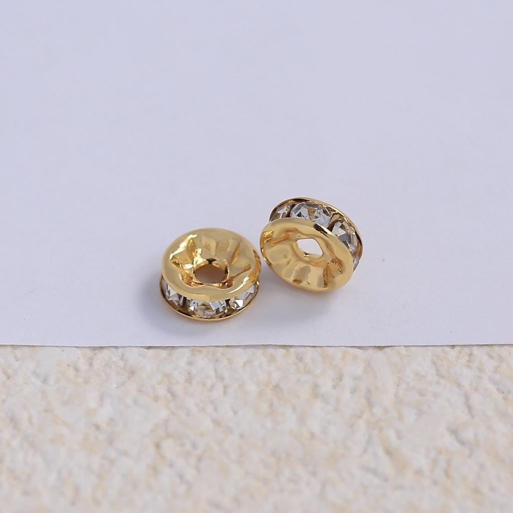 18K Gold-Plated Zircon Flower Spacer Beads with Rhinestones for DIY Jewelry