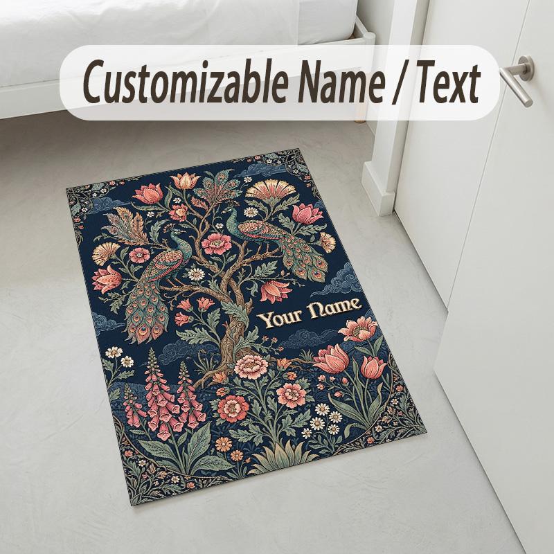 Floral Fantasy Garden Theme Soft Crystal Velvet Rug Custom Name & Text Print Non Slip Floor Rug for Bedroom Living Room