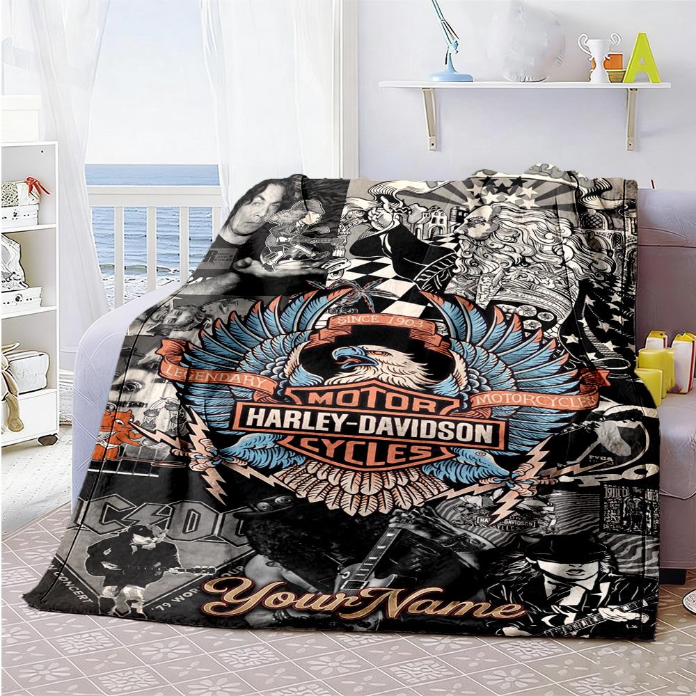 Harley-davidson Motorcycles Customize Your Name Blanket Gift Personalized Blanket Ultra-Soft Great for Bed Couch Picnics Living Room