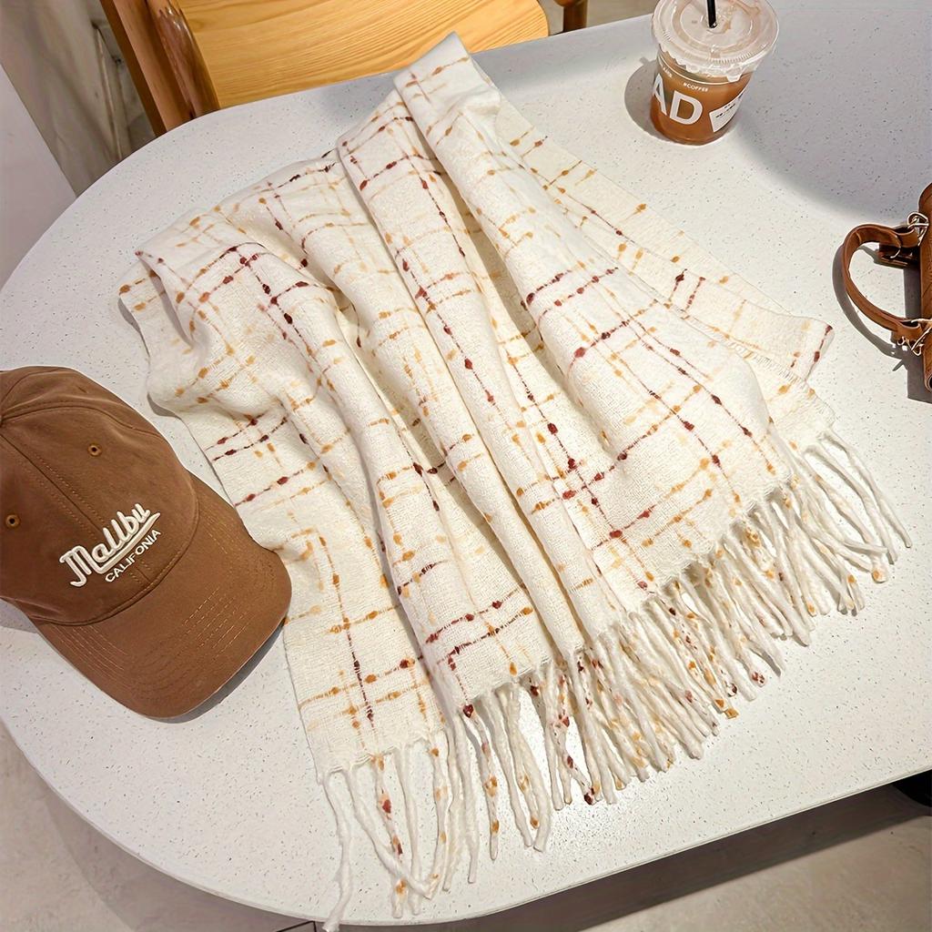 New Style Thickened Imitation Cashmere Dot Plaid Tassel Scarf Men and Women Autumn and Winter Plus Velvet Thickened Warm Scarf