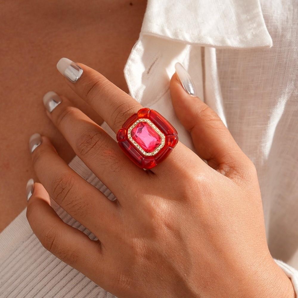 Candy Color Geometric Ring Y2K Classic Big Dome Plain Ring Acrylic Resin Ring Girl