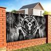 Gothic Infernal Goat Landscape Tapestry, Grunge Occult Symbol Geometry Wall Cloth, Cool Backdrop For Bedroom Home Space Indoor