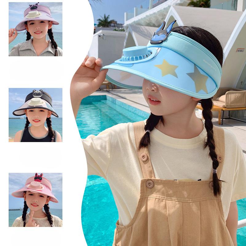Summer with Fan Children's Sun Protection Hat UV Sky Top Hat Boys and Girls Big Hat Brim Sun Hat