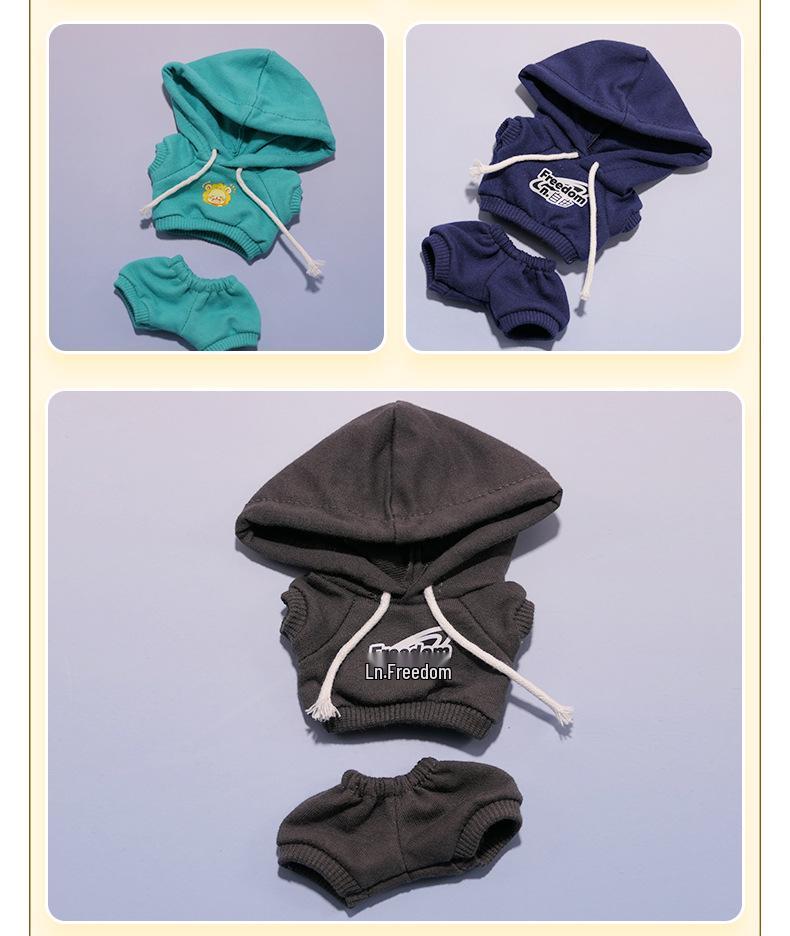 Labubu Hoodie Set: Einfarbige Puppenkleidung mit Anhänger für Erste & Dritte Generation, 17cm austauschbare Plüsch-Merchandise.