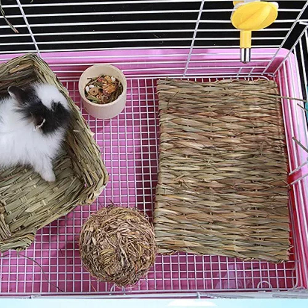 Woven for Small Animal Bunny Grass Mat Pet Cage Pad Rabbit Grass Chew Mat Hamster Sleeping Bed