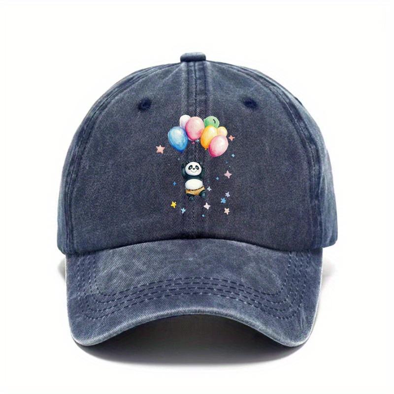 

Panda Riding Balloons Baseball Cap Cute Animal Print Adjustable Washed Cotton Outdoor Sun Hat Unisex One Size темно-синий