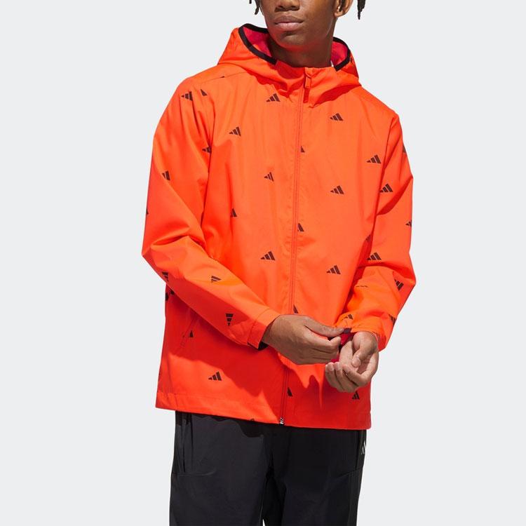 Adidas Windproof Training Sports Casual Jacket Men Outerwear Red Fluorescent FM9421