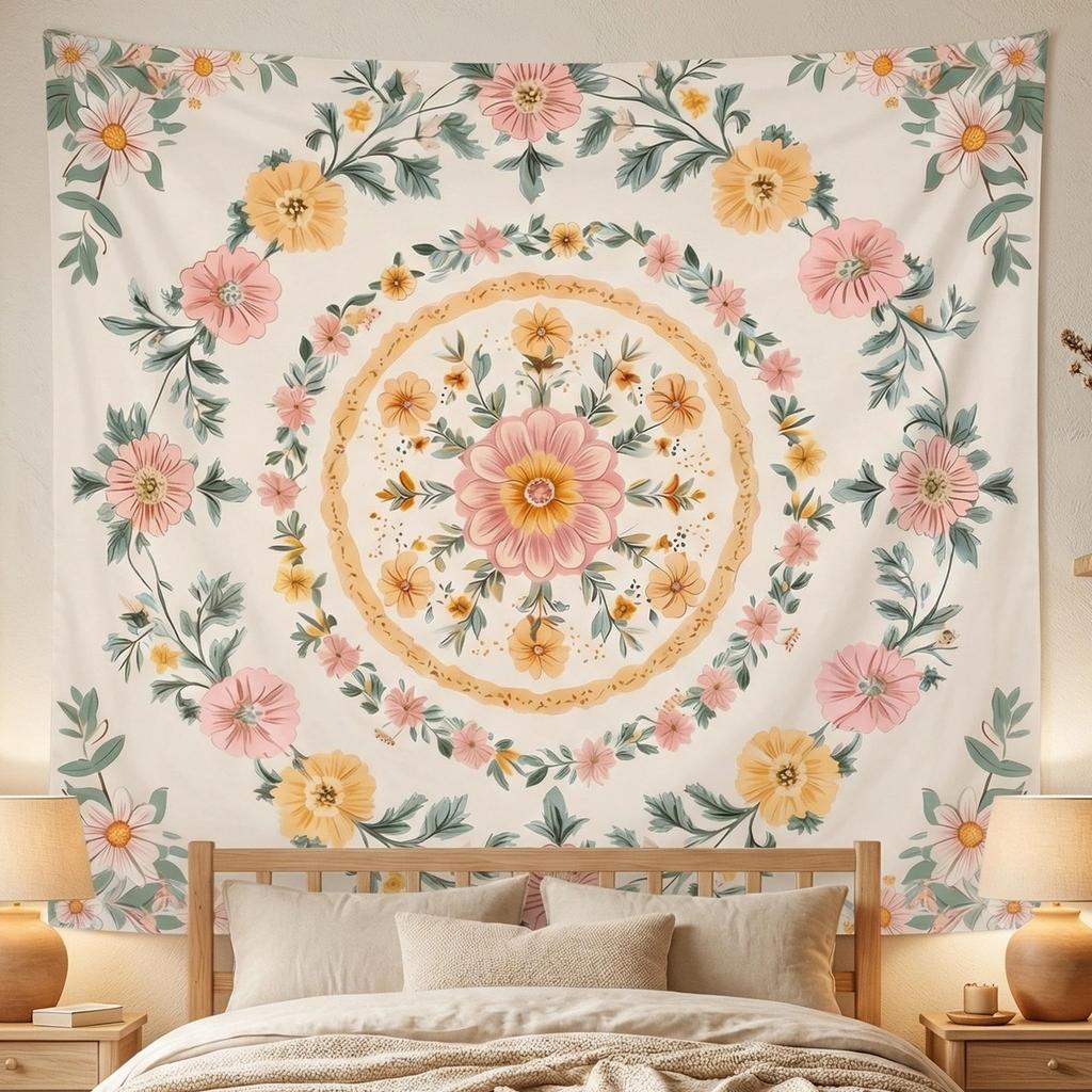 Boho Mandala Nature Tapestries Bedroom Decor,Sun and Moon Celestial Starry Night Poster,Mandala flowers tapestry wall hanging