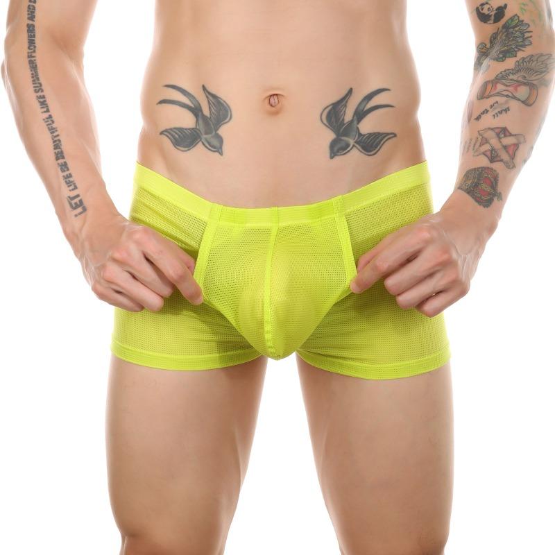 Men Boxers Briefs Fly Pouch Front Open Bulge Underwear Separated Pouch Trunks Mesh Breathable Panties Male Dual Pouch Underpant