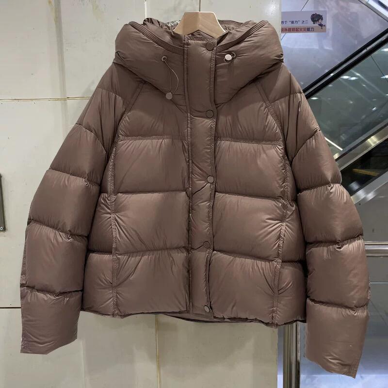 White Duck Down Winter Cream Puff Short Hooded Loose Bread Jacket, Thickened White Warm Jacket, Versatile and Fluffy