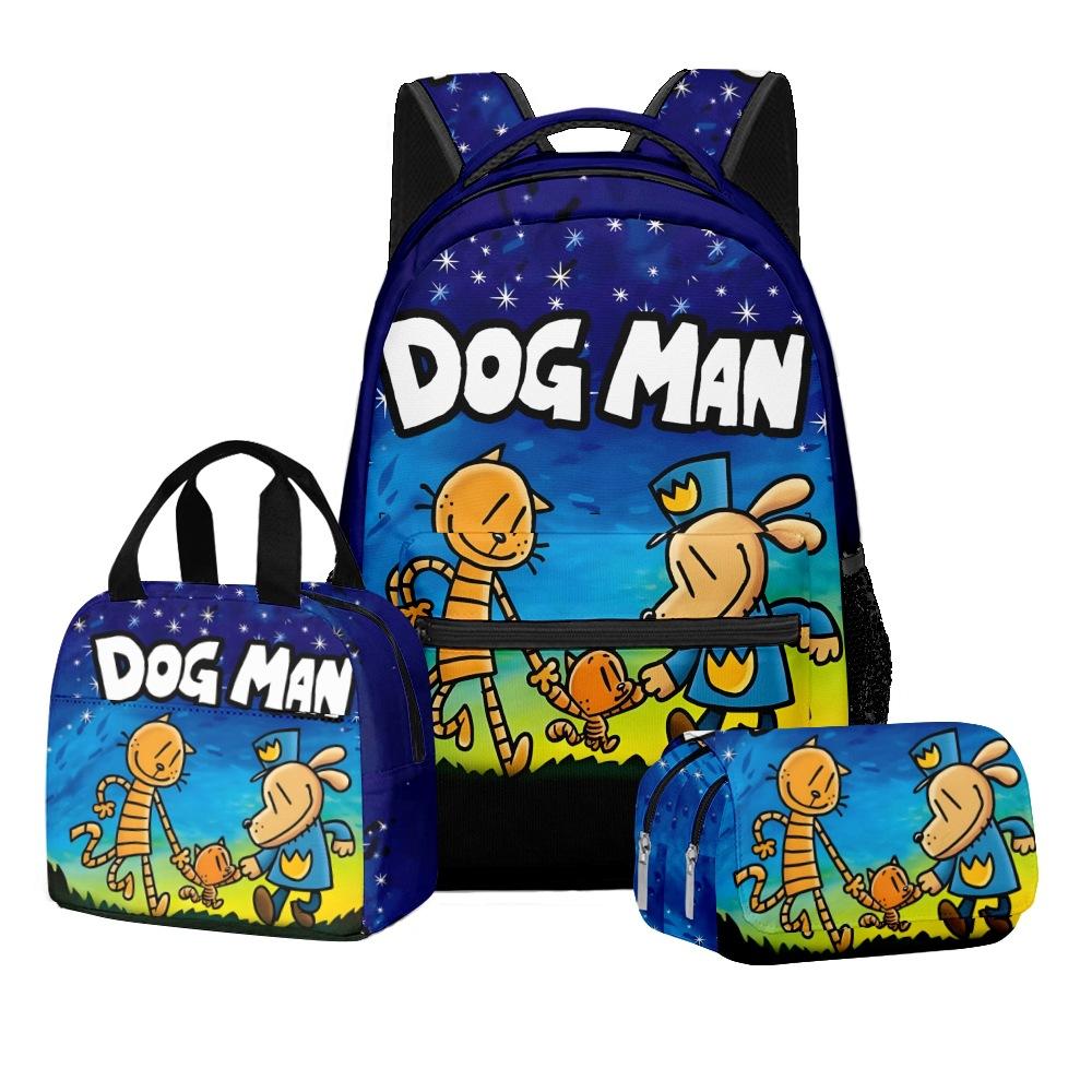 Detective Dog Man Student School Bag Backpack Lunch Bag Pencil Bag Three-Piece Set