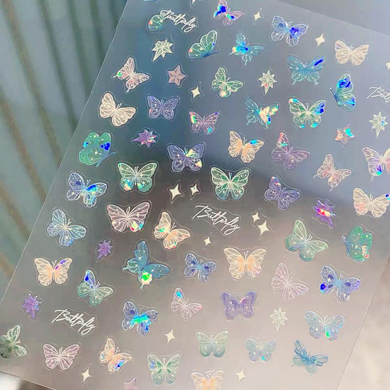 Fashion Delicate Butterfly Wing Streamer Laser Stickers Advanced Embossed Nail Art Stickers Colorful Butterfly Fairy Stickers