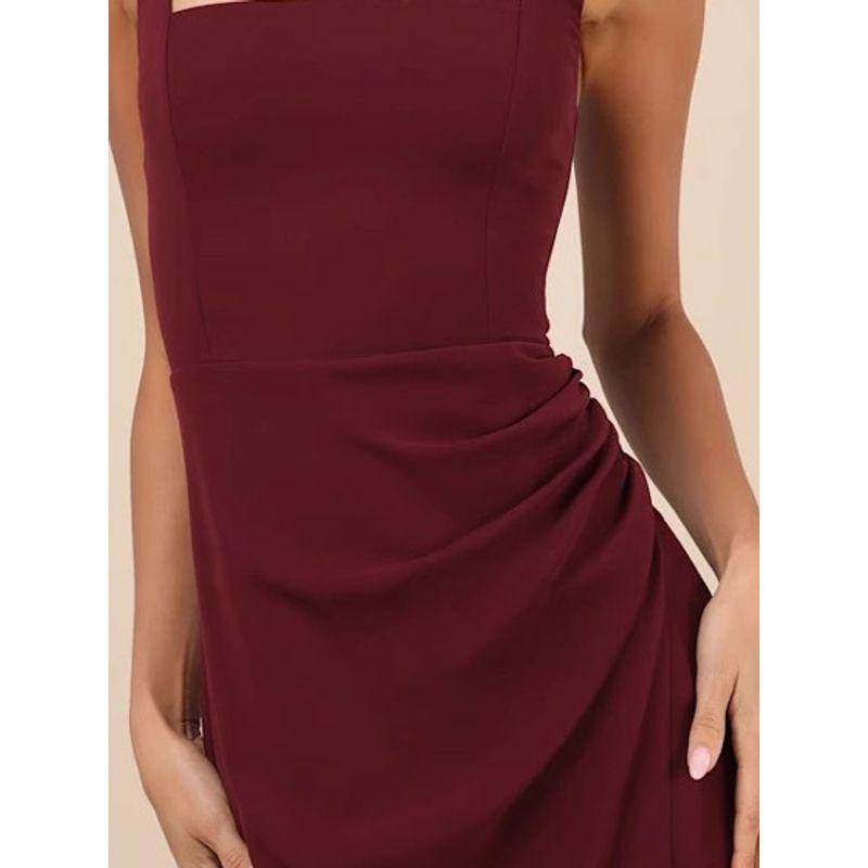 Foreign Trade Order Lu's Square Collar Split Long Legs Design Chiffon Pleat Waist Hugging Elegant Fashionable Personality Dress