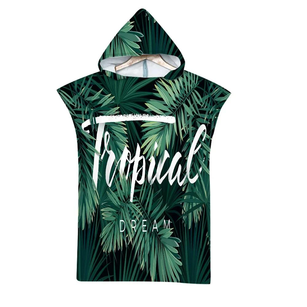 Leaf Pattern Microfiber Beach Towel Quick Dry Hooded Cloak Wetsuit Towels Adult Kids Parent-Child Poncho Bathrobe For Swim Surf