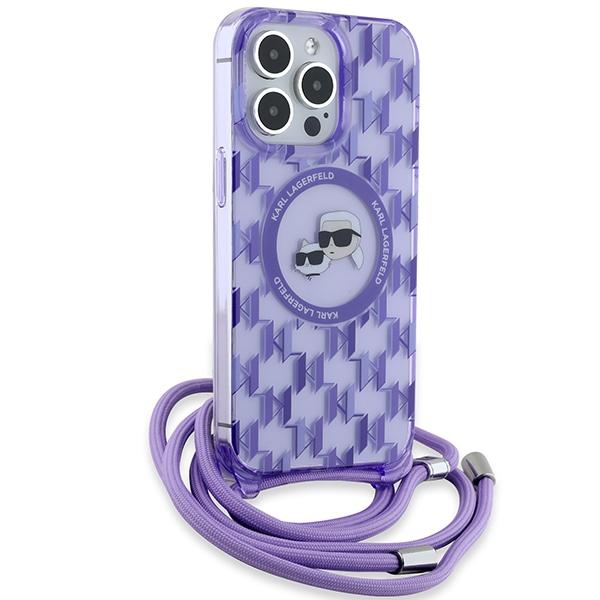 Karl Lagerfeld Klhmp15Lhckcklcu Iphone 15 Pro 6.1 Fioletowy/Purple Hardcase Iml Crossbody Monogram Karl & Choupette Head Magsafe