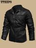 Vintage-Inspired Men's Faux Leather Jacket - Windproof, Warm Fleece Lined, Multi-Pocket Design for Motorcycle Riding & Casual Wear