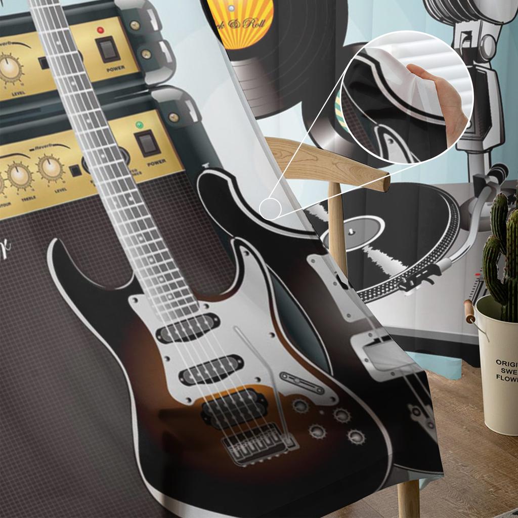 Rock Music Speaker Guitar Sheer Curtains for Living Room Decoration Window Curtains for Kitchen Tulle Voile Organza Curtains