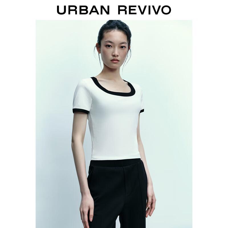 UR 2025 Spring Women's Color-block Slim Fit Short Sleeve T-shirt