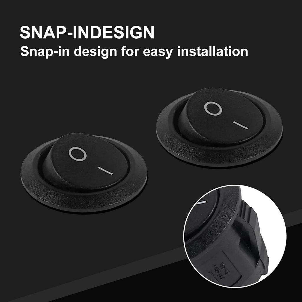 6PCS 12 Volt DC Mini Circle Toggle Switch ON Off Round Rocker Switches SPST 20mm Mini for Car Automotive RV 2 Pin Switch 120V Wired KCD1