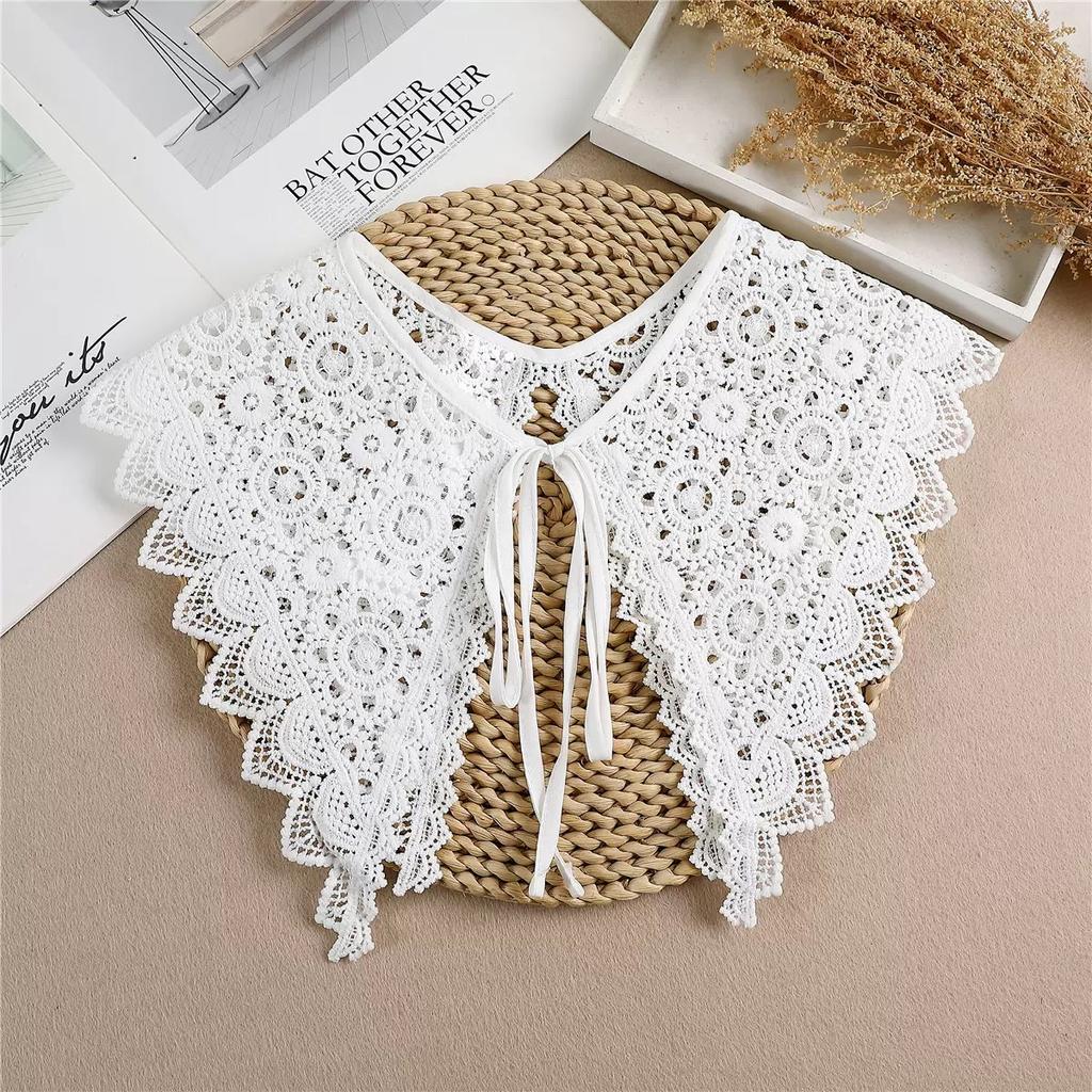 Women's White Decorative Fake Collar Shawl Wrap Hollow Out Detachable Versatile Collar Fashionable Shawl with Shoulder Straps