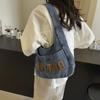 Student Shoulder Bag Letter Print Denim Bag Women's Large Capacity Commuter Tote Bag