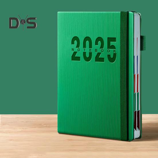 2025 Schedule Planner One Year Organization Monthly Weekly Pages Notebook with Elastic Rope Imitation Leather Cover Planner