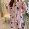 Korean Style Women's Long Sleeve Cardigan and Pajama Set for Spring, Autumn, and Winter Home Wear