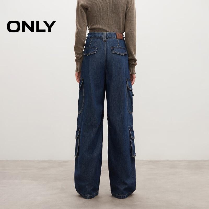 ONLY Women's 2025 Autumn Distressed Washed Loose Cargo Wide-Leg Denim Jeans