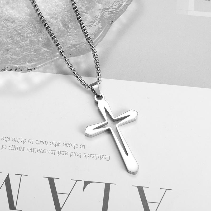 Nowa Moda Męski Naszyjnik ze Stali Nierdzewnej z Pustym Krzyżykiem Prosty Szczęśliwy Naszyjnik Religijny Biżuteria Prezent