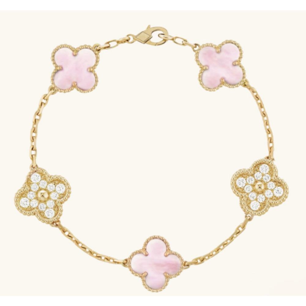 Luxury and Sophisticated Four-leaf Clover Bracelet for Women Made of Agate and Mother-of-pearl