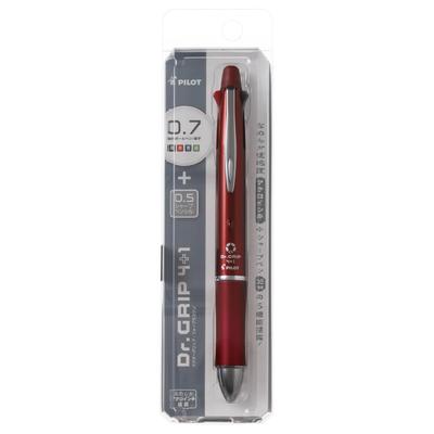 Pilot Dr. Grip 4+1 Multifunktionsstift - 4-farbiger Kugelschreiber 0,7 mm & 0,5 mm Druckbleistift (Bordeaux)