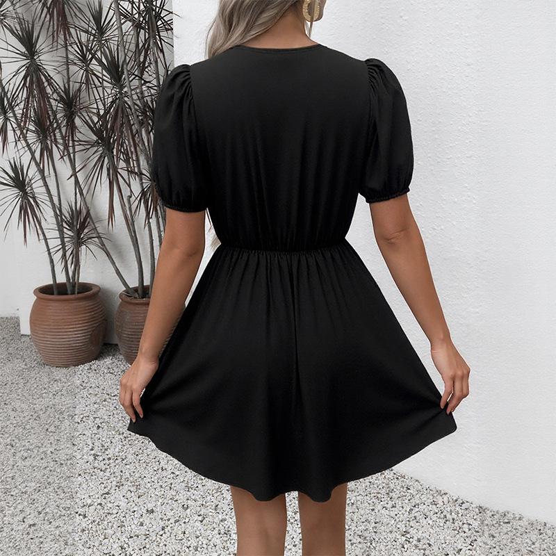 High-End Puff Sleeve Bow Tie Dress - 2026 Summer Collection